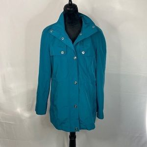 London Fog Turquoise Rain Coat button/zipper closures Lucy Wilde costume minion